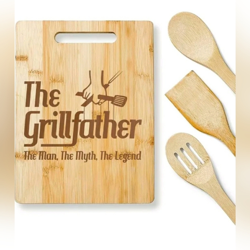 "The Grillfather" Bamboo Cutting Board And Kitchen Tool Implements Kitchenvoy